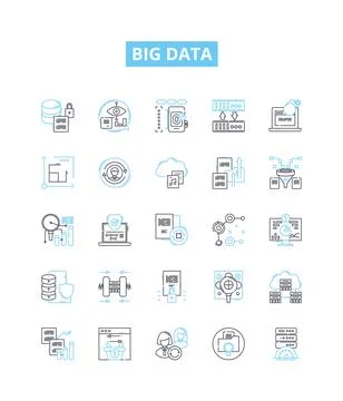 Big data vector line icons set. Hadoop, Analytics, Mining, Machine, Learning Illustrazione stock