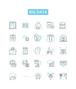 Big data vector line icons set. Hadoop, Analytics, Mining, Machine, Learning Illustrazione stock