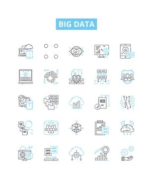 Big data vector line icons set. Hadoop, Analytics, Mining, Machine, Learning Stock Illustration
