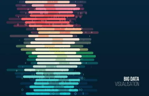 Big data visualization. Abstract background with lines array and binary code. 스톡 일러스트