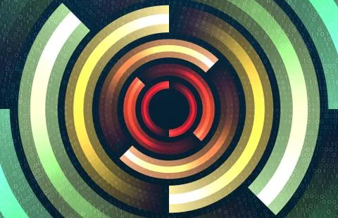Big data visualization. Abstract background with circles array and binary cod 스톡 일러스트