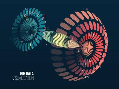 Big data visualization. Abstract background with lines array and binary code. Illustrazione stock