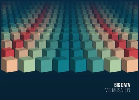 Big data visualization. Background with square array. Connection structure. D Stockillustratie