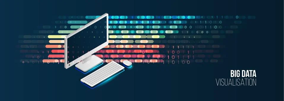 Big data visualization banner. Abstract background with lines array and binar Stock Illustration