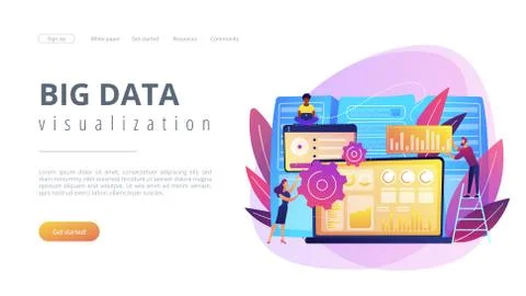 Big data visualization concept landing page. Illustrazione stock