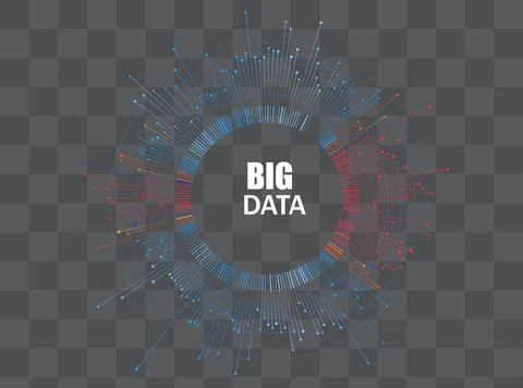 Big data visualization concept vector. Round frame on connected lines and dots 스톡 일러스트
