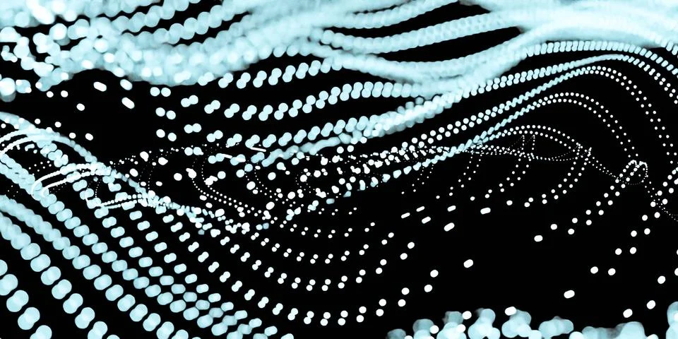 Big data visualization concept wire mesh dots wave 3d render illustration Stock Illustration