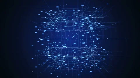 Big data visualization with digital sphere. HUD grid corners motion background. Stock Footage 128649226