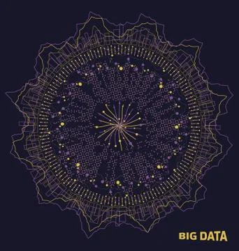 Big Data Visualization. Fractal Elements with Lines and Dots Array. Visual Illustrazione stock