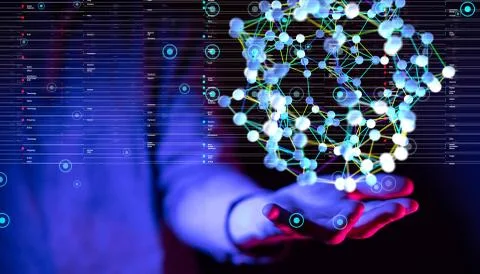 A Big data visualization. Network connection structure Stock Photos