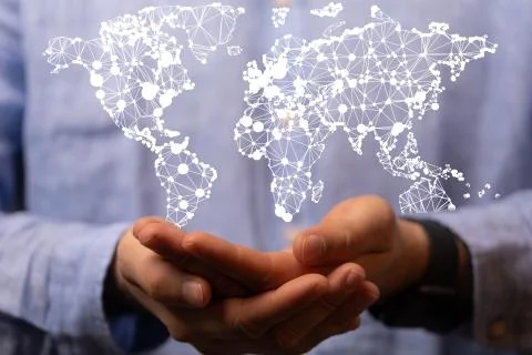 A  Big data visualization. Network connection structure network Foto stock