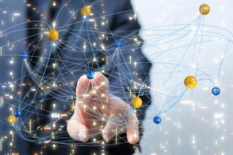 A Big data visualization. Network connection structure Stock Photos