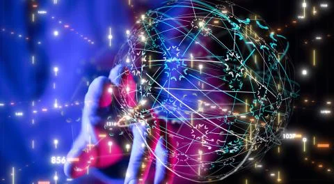 A Big data visualization. Network connection structure Foto stock