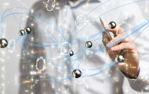 A Big data visualization. Network connection structure Stock Photos