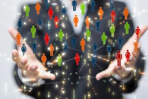 A Big data visualization. Network connection structure Stock Photos