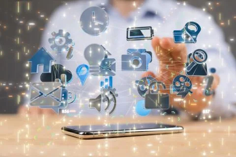 A Big data visualization. Network connection structure Stock Photos