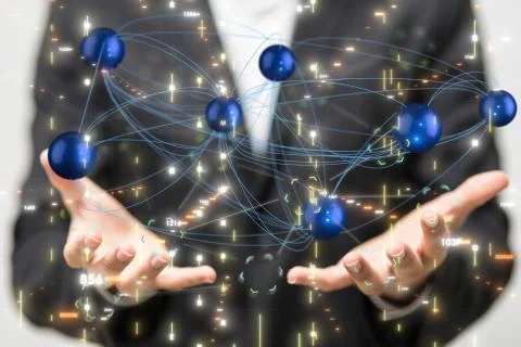 A Big data visualization. Network connection structure Stock Photos