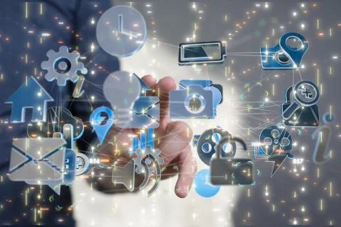 A Big data visualization. Network connection structure Stock Photos