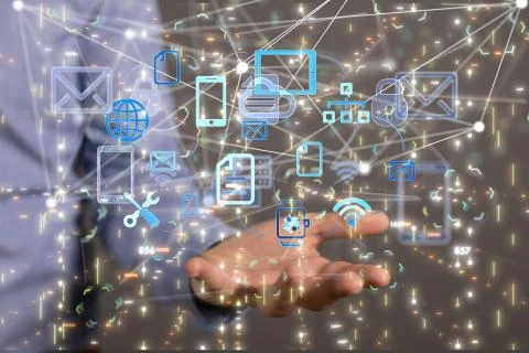 A Big data visualization. Network connection structure Foto stock