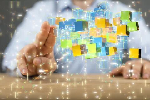 A Big data visualization. Network connection structure Stock Photos