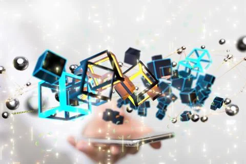 A Big data visualization. Network connection structure Stock Photos