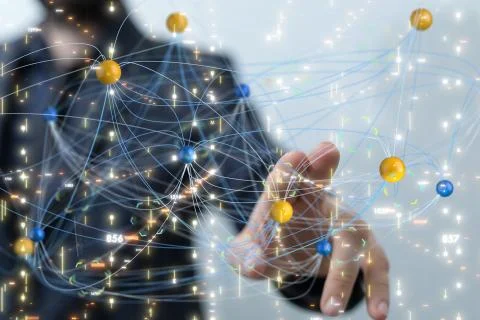 A Big data visualization. Network connection structure Stock Photos