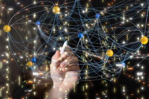 A Big data visualization. Network connection structure Stock Photos