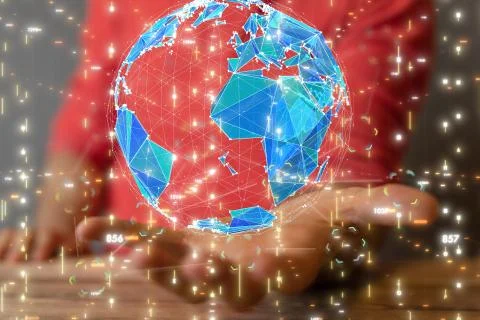 A Big data visualization. Network connection structure Stock Photos