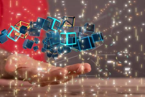 A Big data visualization. Network connection structure Stock Photos