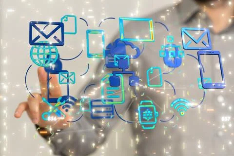 A Big data visualization. Network connection structure Foto stock