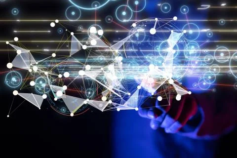 A Big data visualization. Network connection structure Foto stock