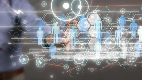 A Big data visualization. Network connection structure Foto stock