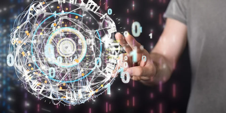 A Big data visualization. Network connection structure 스톡 사진