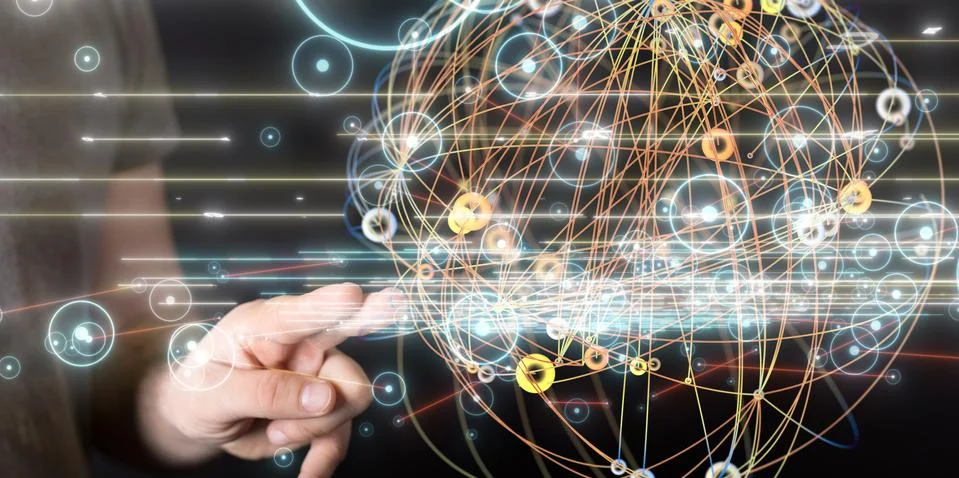 A Big data visualization. Network connection structure Stock Photos