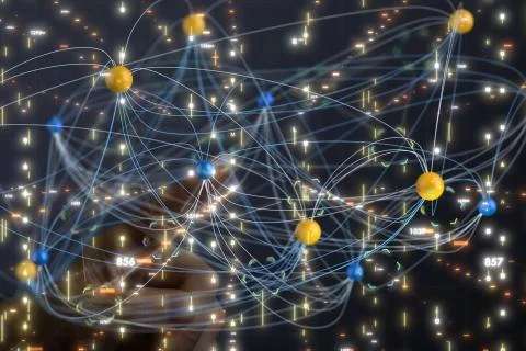 A Big data visualization. Network connection structure 스톡 사진