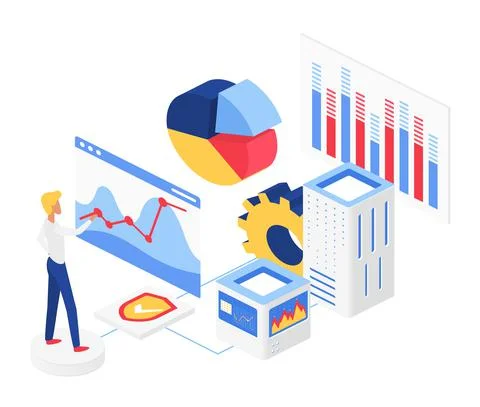 Big data visualization process displaying information Illustrazione stock
