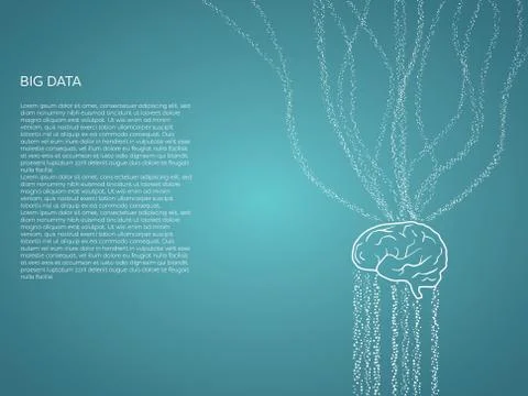 Big data visualization vector concept with brain as symbol of analysis. Data Stock Illustration