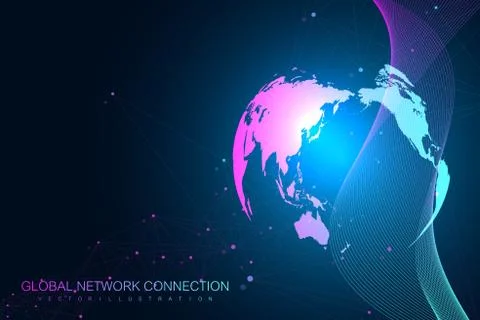 Big data visualization with a world globe. Abstract vector background with 스톡 일러스트