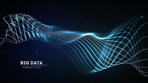 Big data wave on dark background. Futuristic cyber technology innovation Stock Illustration