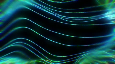 Big data wave of particles. Futuristic neon glowing surface. Stockbeeldmateriaal 112113965