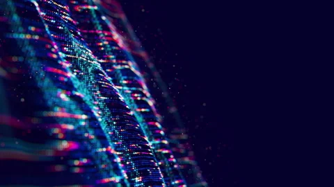 Big data wave with streaming information qubits in cyberspace. Digital quantum Stock Footage 303354593