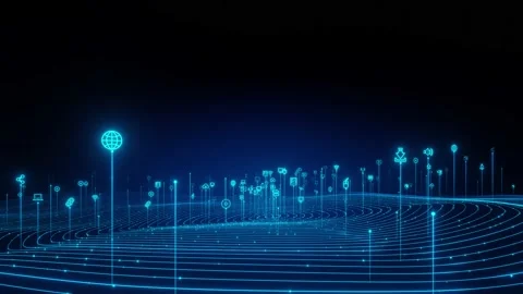 Big data wave stripe with media icon background Stock Footage 232776449