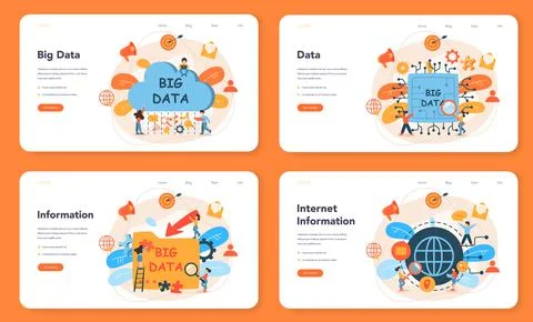 Big data web banner or landing page set. Modern computer technology. Stock Illustration