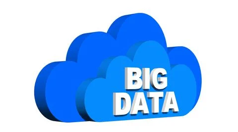 BIG DATA - white lettering on blue clouds against white background Illustrazione stock