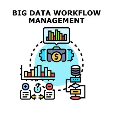 Big data workflow management concept processing information Illustrazione stock