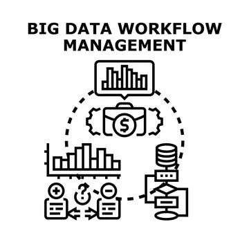 Big data workflow management concept processing information Illustrazione stock