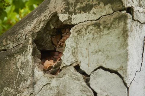 Big deep crack on wall of an old building, ancient ruins. Concept: life in Stock Photos