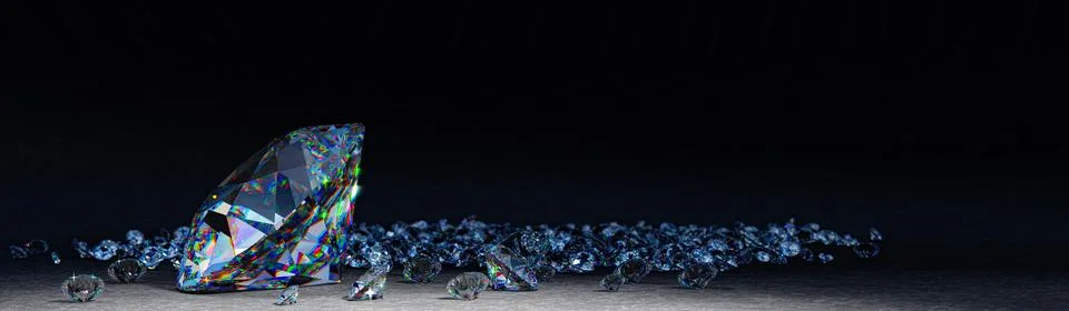 Big diamond on black reflection background And there are many small diamond.. Stock Illustration