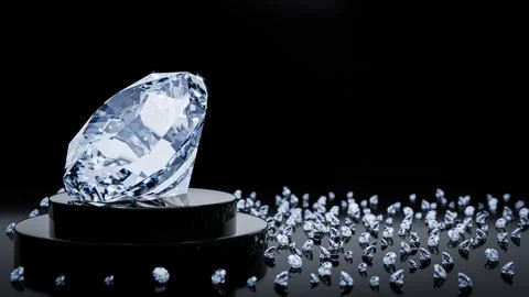 Big diamond on a circular display stand, black background and reflective su.. Stock Illustration