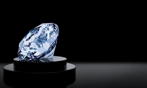 Big diamond on a circular display stand, black background and reflective su.. Stock Illustration